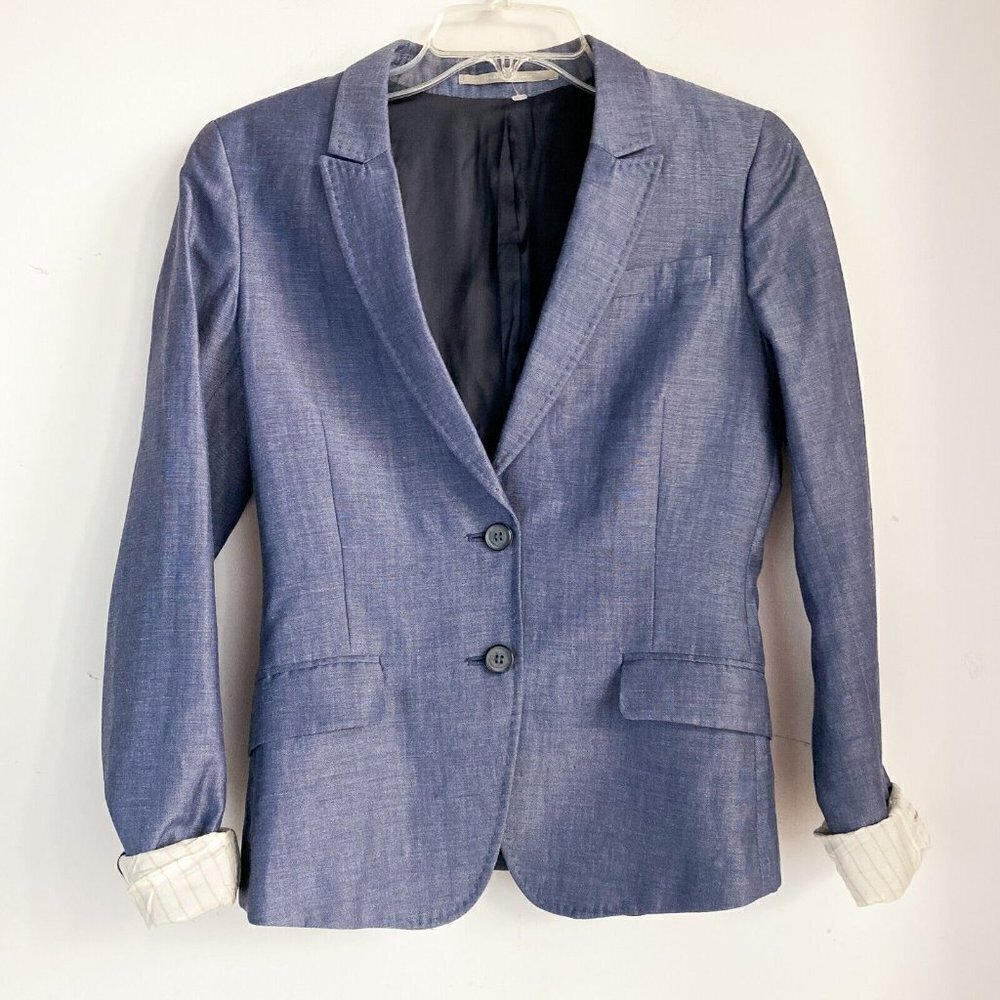 Tiger of Sweden Slate Blue Fitted Cropped Blazer Wool Linen Viscose 36